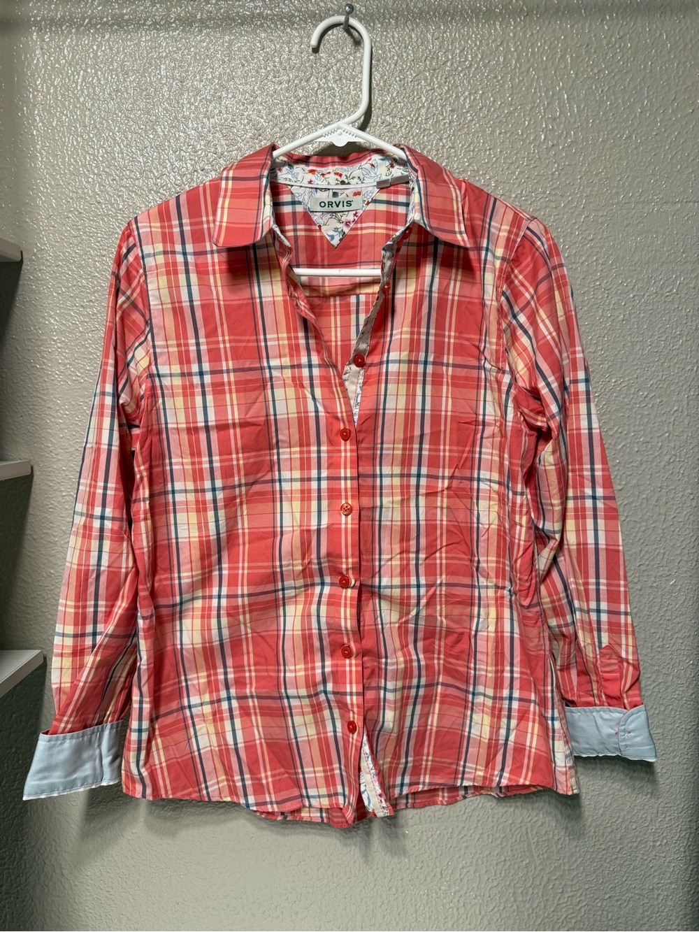 Orvis Coral Red Plaid Button-Down Shirt